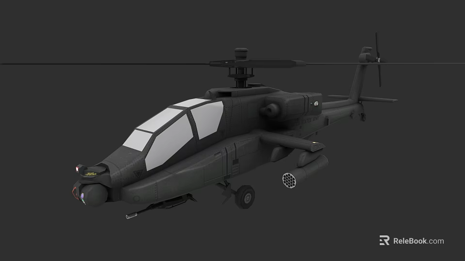 Black Military Attack Helicopter With Rotor Cockpit Weapon System And Side Missiles 3d model 