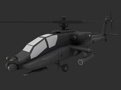 Black Military Attack Helicopter With Rotor Cockpit Weapon System And Side Missiles 3d model