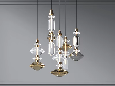 Modern Elegant Hanging Glass Pendant Lights With Gold Metal Accents For Interior Design 3d model