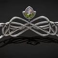 Elegant Silver Tiara Featuring Curved Design Floral Motif And Green Gemstone Inlaid