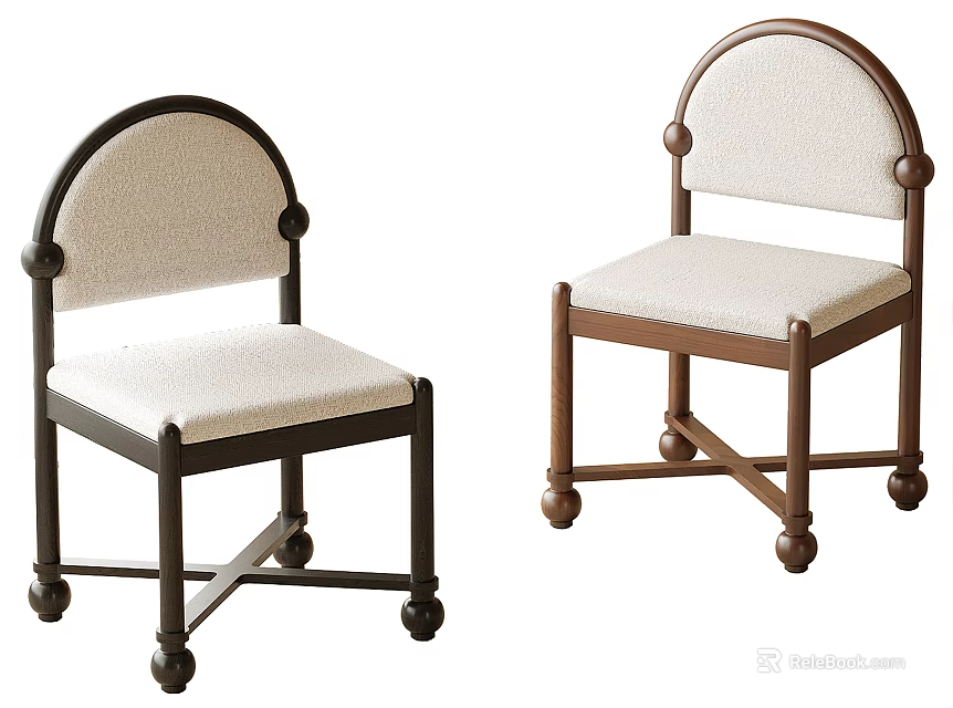 Classic Dining Chairs With Arched Backrest Round Knobs Upholstered Seats And Wheeled Bases 3d model