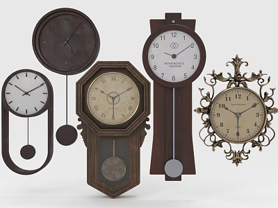 Various Vintage Clocks With Wooden Frames Metal Decorations And Ornate Designs 3d model
