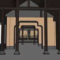 Traditional Chinese Architecture Interior With Wooden Beams Columns And Classic Design Structure 3d model