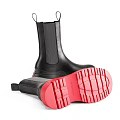 Black Leather Mid Calf Boots With Red Thick Soles And Elastic Panels