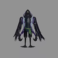 Mystical Raven Themed Game And Movie Character With Black Feathers Cloak And Green Accents