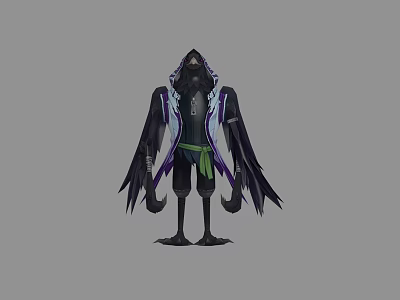 Mystical Raven Themed Game And Movie Character With Black Feathers Cloak And Green Accents 3d model