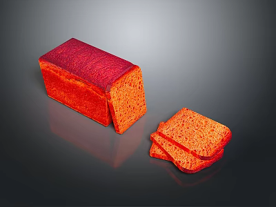 Vibrant Red Bread Loaf With Sliced Pieces Displayed On Dark Surface 3d model