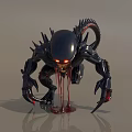 Dark Alien Creature With Spiked Exoskeleton Sharp Claws Red Eyes And Bloody Dripping