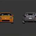 Yellow And Silver Sports Coupe Cars Displayed On Dark Reflective Surface