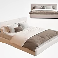Modern Minimalist Double Bed Design With Light Headboard And Soft Pillows 3d model