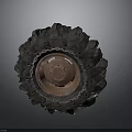 Off road Vehicle Tire With Rusty Rim And Heavy Duty Chain For Rugged Terrain