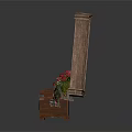 Wooden Window Frames With Flower Boxes Filled With Colorful Flowers And Vintage Chest