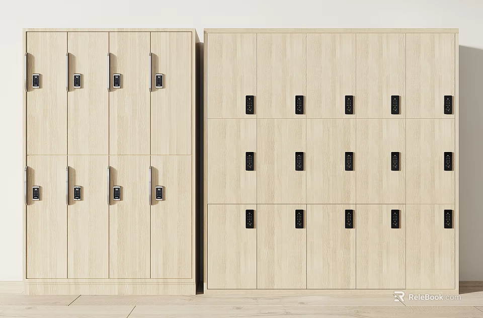 Elegant Modern Light Wooden Entryway Cabinet And Side Cabinet With Minimalist Design And Sleek Handles 3d model 