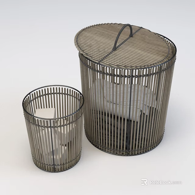 Stylish Metal Wire Storage Baskets in Two Sizes with White Items Inside 3d model 