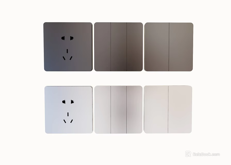 Modern Switch Panels with Dark Light Gray Designs Socket and Double Switch Options 3d model 