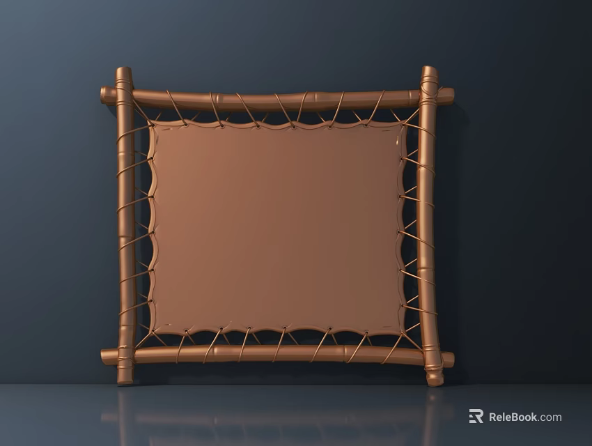 Natural Bamboo Frame Mirror With Woven Rope Border And Brown Surface 3d model 