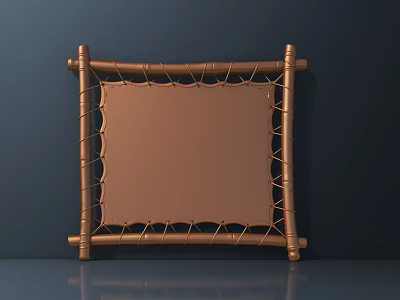 Natural Bamboo Frame Mirror With Woven Rope Border And Brown Surface 3d model