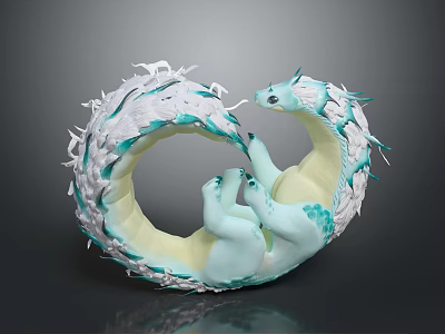Fantasy Dragon Game Movie Character With Coiled Body Blue White Spikes And Claws 3d model