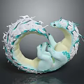 Fantasy Dragon Game Movie Character With Coiled Body Blue White Spikes And Claws