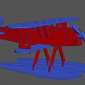 Red And Blue Biplane Toy Airplane 3D Model With Propeller And Stand Base