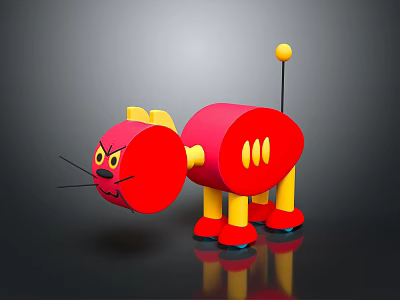 Commercial Equipment Red Cartoon Cat Design With Yellow Ears Legs Wheels And Antenna 3d model