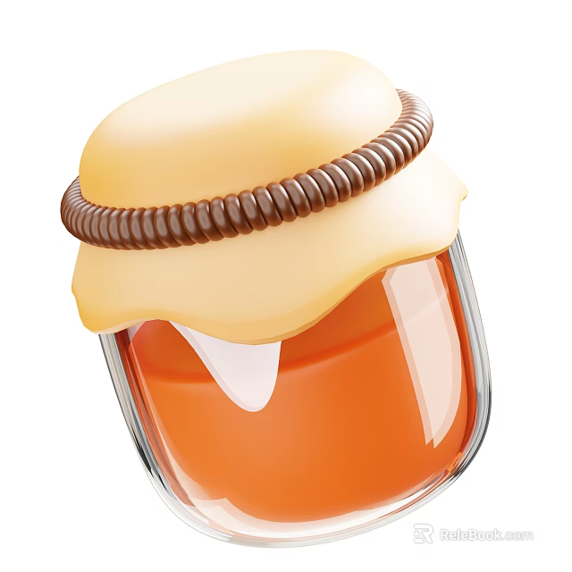 Ornamental Decor Set with Glass Jar Orange Liquid Yellow Lid and Brown Braided Trim 3d model 