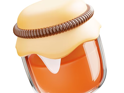 Ornamental Decor Set with Glass Jar Orange Liquid Yellow Lid and Brown Braided Trim 3d model