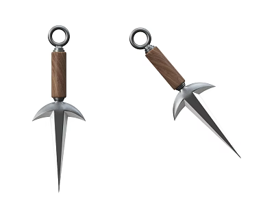 Wooden Handle Metal Blade Weapon With Ring Top And Double Design 3d model