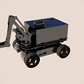 Small Black Wheeled Robotic Device With Mechanical Arm And Square Body 3d model