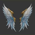 Symmetrical Mythical Creature Wings Featuring Golden Heads Blue White Feathers And Reflection