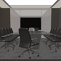 Modern Conference Room Interior Featuring Large Conference Table Black Office Chairs And Wall Mounted Monitor