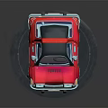 Red Cartoon Car Model On Black Circular Base With White Headlights And Shiny Surface