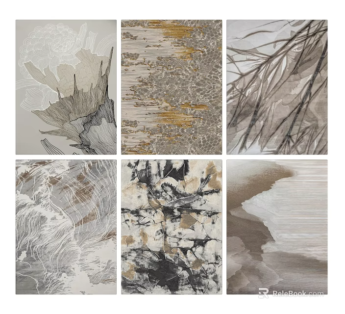 Square Rugs Featuring Diverse Floral And Abstract Patterns In Neutral Tones 3d model