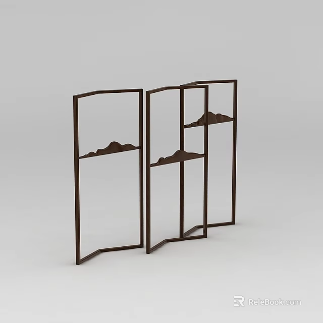 Modern Room Divider Screen With Black Frame And Mountain Shaped Decorations 3d model 