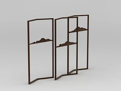 Modern Room Divider Screen With Black Frame And Mountain Shaped Decorations 3d model