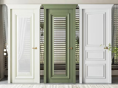 Green And White Hinged Doors With Glass Solid Panel And Vertical Slats For Interior Design 3d model
