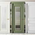 Green And White Hinged Doors With Glass Solid Panel And Vertical Slats For Interior Design