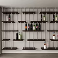 Modern Wall Mounted Wine Cabinet With Multiple Shelves And Various Wine Bottles
