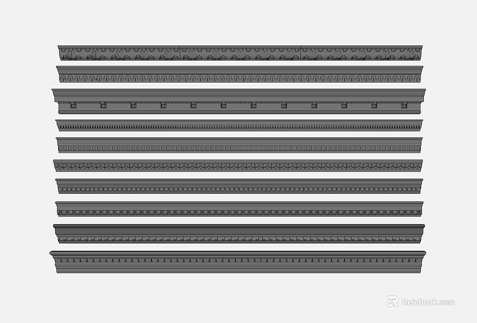 Various Decorative Crown Molding Styles for Interior Design Applications 3d model 