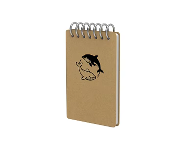Brown Cover Spiral Bound Notebook With Cute Whale Illustration Design 3d model