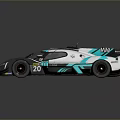Sleek Blue And White Race Car With Streamlined Body Aerodynamic Rear Wing And Number 20