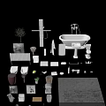Bathroom Accessories Collection Featuring Bathtub Toilet Sink Shower Fixture Towel Rack And Plant