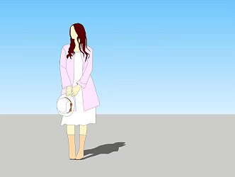 Fashion character background 2D character standing woman 3d model