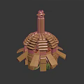 Ornamental Golden Dome Tower Structure With Supporting Panels And Shiny Brass