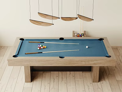 Billiards Table Sports Equipment With Wooden Frame Blue Felt Surface Billiard Balls And Cues 3d model