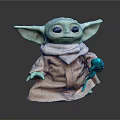 Baby Yoda Toy With Green Skin Brown Robe White Scarf And Green Creature