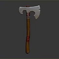 Traditional Axe With Metal Double Sharp Blades Wooden Handle And Red Straps