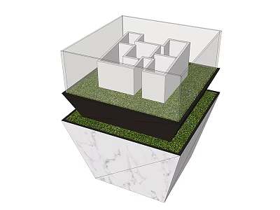 Transparent Display Shelves With Green Lawn Base And Marble Pedestal Design 3d model