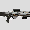 Futuristic Sci Fi Weapon With Scope Glowing Blue Lights Metallic Silver Body And Ergonomic Grip