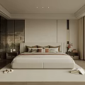 Modern Bedroom Interior With King Size Bed Wooden Nightstands Soft Carpet And Large Window
